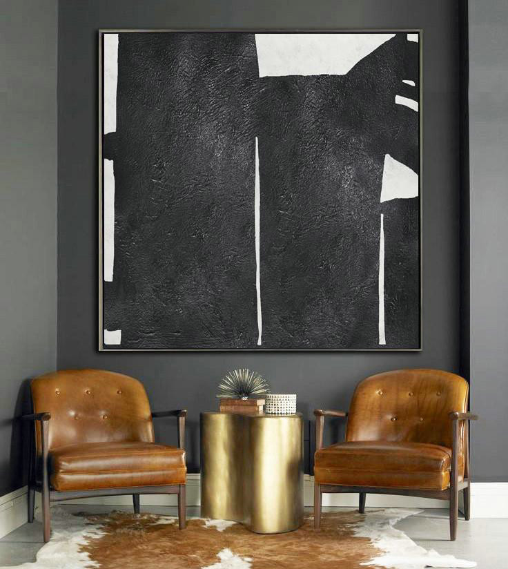 Large Abstract Painting On Canvas,Oversized Minimal Black And White Painting - Oversized Canvas Art